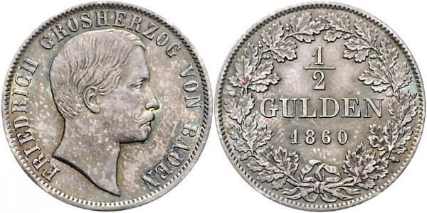 1/2 Gulden Grand Duchy of Baden (1806-1918) Silber Friedrich I. (Baden, Großherzog) (1826 - 1907)