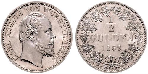 1/2 Gulden Königreich Württemberg (1806-1918) Silber Karl (Württemberg)