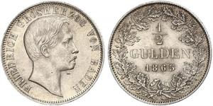 1/2 Gulden Grand Duchy of Baden (1806-1918) Silver Frederick I, Grand Duke of Baden (1826 - 1907)