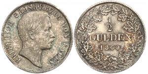 1/2 Gulden Grand Duchy of Baden (1806-1918) Silver Frederick I, Grand Duke of Baden (1826 - 1907)