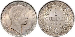 1/2 Gulden Grand Duchy of Baden (1806-1918) Silver Frederick I, Grand Duke of Baden (1826 - 1907)