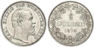 1/2 Gulden Kingdom of Württemberg (1806-1918) Silver Charles I of Württemberg