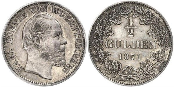 1/2 Gulden Kingdom of Württemberg (1806-1918) 銀 卡尔一世 (符腾堡)