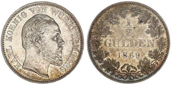 1/2 Gulden Kingdom of Württemberg (1806-1918) 銀 卡尔一世 (符腾堡)