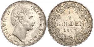 1/2 Gulden 巴伐利亞王國 (1806 - 1918) 銀 路德维希二世 (巴伐利亚)