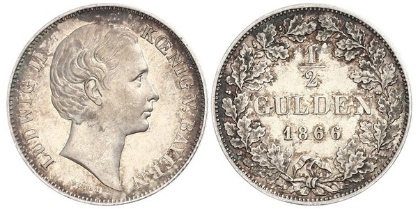 1/2 Gulden 巴伐利亞王國 (1806 - 1918) 銀 路德维希二世 (巴伐利亚)