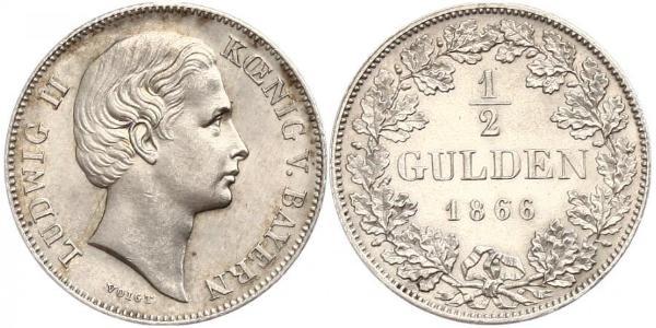 1/2 Gulden 巴伐利亞王國 (1806 - 1918) 銀 路德维希二世 (巴伐利亚)
