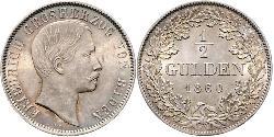 1/2 Gulden 巴登大公國 (1806 - 1918) 銀 弗里德里希一世 (巴登)
