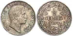 1/2 Gulden 巴登大公國 (1806 - 1918) 銀 弗里德里希一世 (巴登)