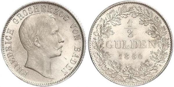1/2 Gulden 巴登大公國 (1806 - 1918) 銀 弗里德里希一世 (巴登)