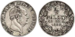 1/2 Gulden 普魯士王國 (1701 - 1918) 銀 腓特烈·威廉四世 (1795 - 1861)