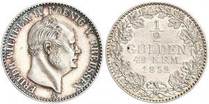 1/2 Gulden 普魯士王國 (1701 - 1918) 銀 腓特烈·威廉四世 (1795 - 1861)