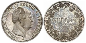 1/2 Gulden 普魯士王國 (1701 - 1918) 銀 腓特烈·威廉四世 (1795 - 1861)