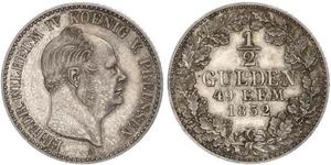 1/2 Gulden 普魯士王國 (1701 - 1918) 銀 腓特烈·威廉四世 (1795 - 1861)
