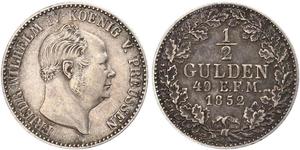 1/2 Gulden 普魯士王國 (1701 - 1918) 銀 腓特烈·威廉四世 (1795 - 1861)