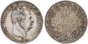 1/2 Gulden 普魯士王國 (1701 - 1918) 銀 腓特烈·威廉四世 (1795 - 1861)
