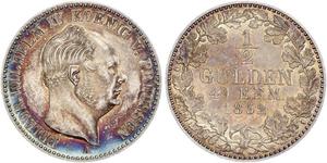 1/2 Gulden 普魯士王國 (1701 - 1918) 銀 腓特烈·威廉四世 (1795 - 1861)