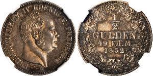 1/2 Gulden 普魯士王國 (1701 - 1918) 銀 腓特烈·威廉四世 (1795 - 1861)
