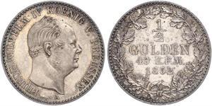 1/2 Gulden 普魯士王國 (1701 - 1918) 銀 腓特烈·威廉四世 (1795 - 1861)