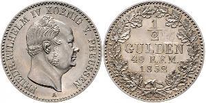 1/2 Gulden 普魯士王國 (1701 - 1918) 銀 腓特烈·威廉四世 (1795 - 1861)