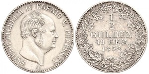 1/2 Gulden 普魯士王國 (1701 - 1918) 銀 腓特烈·威廉四世 (1795 - 1861)
