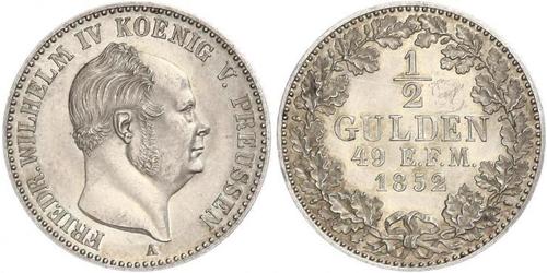 1/2 Gulden 普魯士王國 (1701 - 1918) 銀 腓特烈·威廉四世 (1795 - 1861)