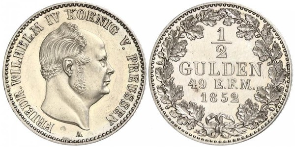 1/2 Gulden 普魯士王國 (1701 - 1918) 銀 腓特烈·威廉四世 (1795 - 1861)