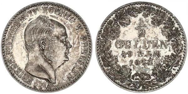 1/2 Gulden 普魯士王國 (1701 - 1918) 銀 腓特烈·威廉四世 (1795 - 1861)