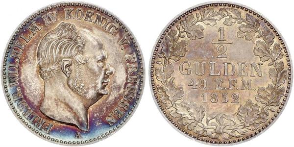 1/2 Gulden 普魯士王國 (1701 - 1918) 銀 腓特烈·威廉四世 (1795 - 1861)