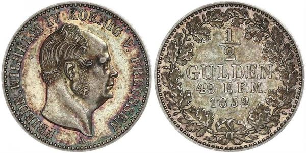 1/2 Gulden 普魯士王國 (1701 - 1918) 銀 腓特烈·威廉四世 (1795 - 1861)