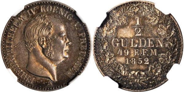 1/2 Gulden 普魯士王國 (1701 - 1918) 銀 腓特烈·威廉四世 (1795 - 1861)