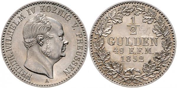 1/2 Gulden 普魯士王國 (1701 - 1918) 銀 腓特烈·威廉四世 (1795 - 1861)