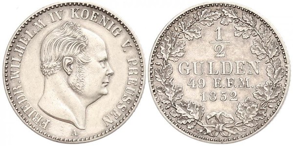 1/2 Gulden 普魯士王國 (1701 - 1918) 銀 腓特烈·威廉四世 (1795 - 1861)