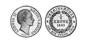 1/2 Krone Regno di Baviera (1806 - 1918) Oro Ludovico II di Baviera(1845 – 1886)