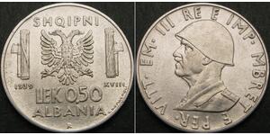 1/2 Lek Albanian Kingdom (1939-1943) Acero inoxidable Víctor Manuel III de Italia (1869 - 1947)