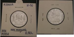 1/2 Lek Albanian Kingdom (1939-1943) Stainless steel Victor Emmanuel III of Italy (1869 - 1947)