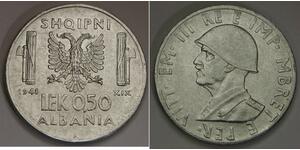 1/2 Lek Albanian Kingdom (1939-1943) Stainless steel Victor Emmanuel III of Italy (1869 - 1947)