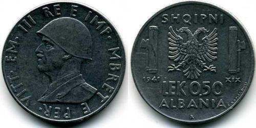 1/2 Lek Albanian Kingdom (1939-1943) Stainless steel Victor Emmanuel III of Italy (1869 - 1947)