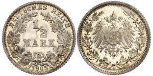 1/2 Mark Empire allemand (1871-1918) Argent 