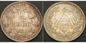 1/2 Mark Empire allemand (1871-1918) Argent 