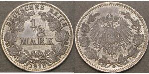 1/2 Mark Empire allemand (1871-1918) Argent 