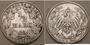 1/2 Mark Empire allemand (1871-1918) Argent 