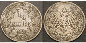 1/2 Mark Empire allemand (1871-1918) Argent 