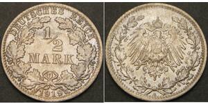 1/2 Mark Empire allemand (1871-1918) Argent 