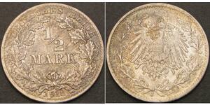 1/2 Mark Empire allemand (1871-1918) Argent 