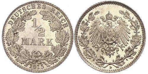 1/2 Mark Empire allemand (1871-1918) Argent 