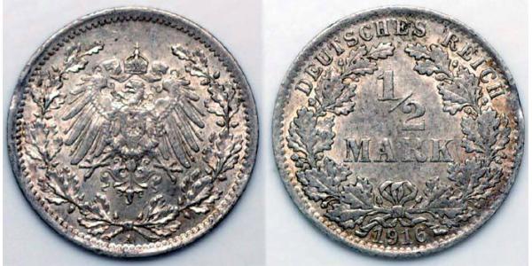 1/2 Mark Empire allemand (1871-1918) Argent 