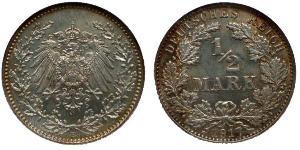1/2 Mark Impero tedesco (1871-1918) Argento 