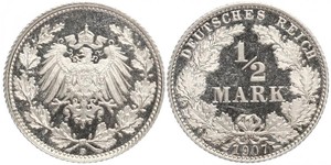 1/2 Mark Impero tedesco (1871-1918) Argento 