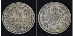 1/2 Mark Impero tedesco (1871-1918) Argento 